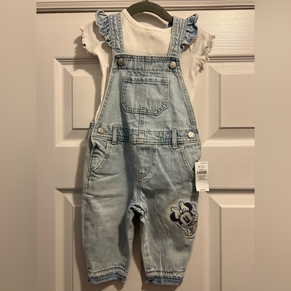 Disney Minnie Mouse Denim Overalls with White Top
